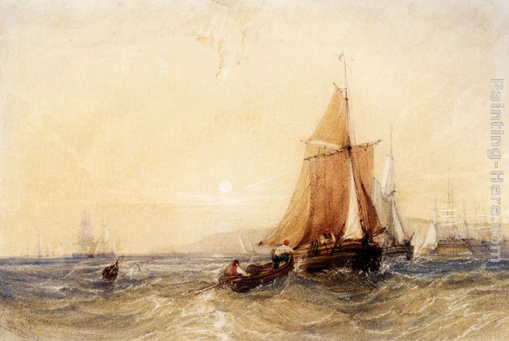 Fishing Boats Off The Coast At Sunset painting - William Callow Fishing Boats Off The Coast At Sunset art painting